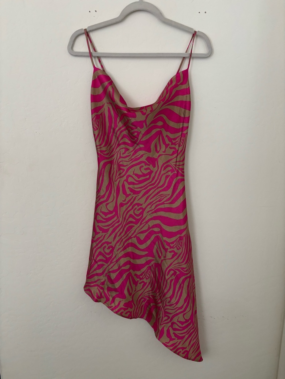 VICI Pink Zebra Satin Asymmetrical Slip Dress XS